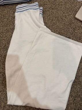 Edikted White Sweatpants with Blue Striped Waistband
